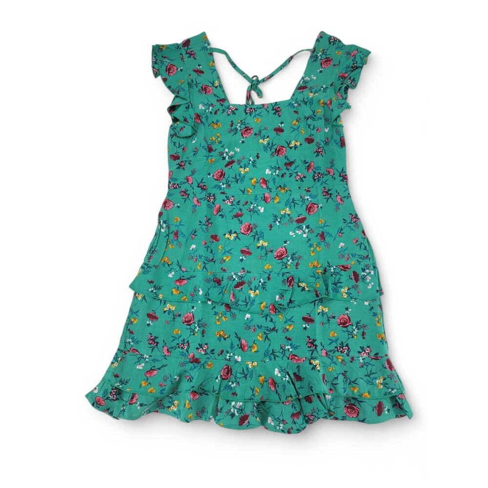 Lottie & Holly Green Floral Ruffle Mini Dress Tunic M Boho‎ Cottagecore Festival